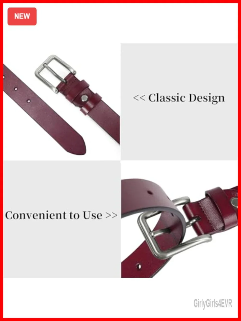 Genuine Leather Belt for Women, Metal Buckle, Fashion Waist Belt for Jeans,